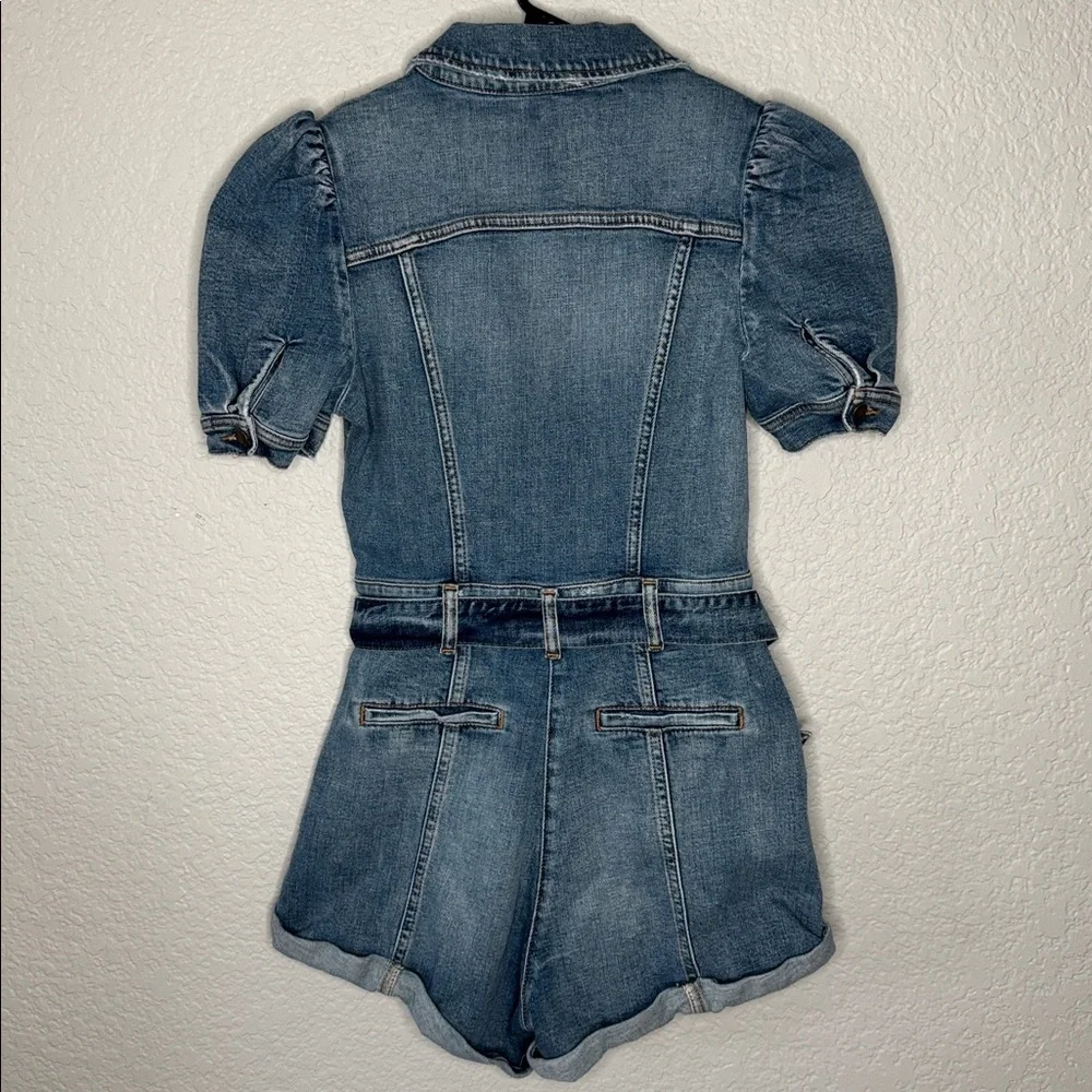 Retrofete Phoebe Romper Puff Sleeve Distressed Denim Streetwear Normcore Boho - Picture 7 of 8